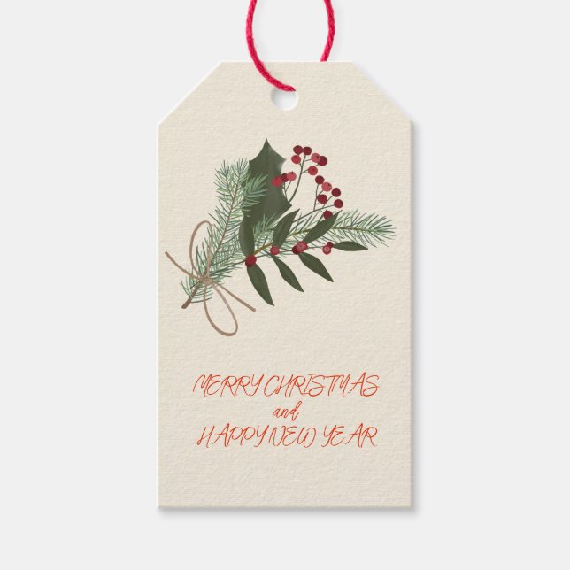 Étiquettes-cadeau Noël Red Holly Berries (Devant)