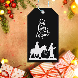 Étiquettes-cadeau Noël religieux moderne noir et blanc