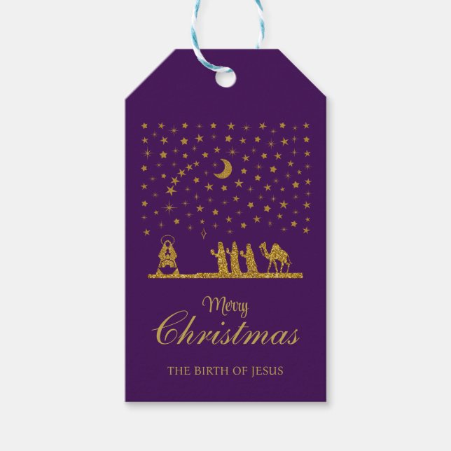 Étiquettes-cadeau Noël religieux, Naissance de Jésus, Trois Roi (Devant)