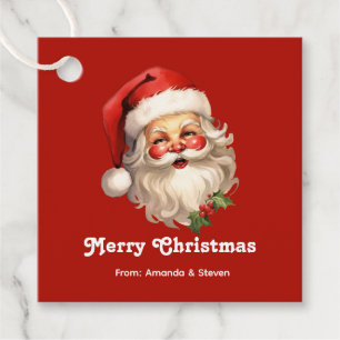 Étiquettes Cadeau Noël rétro Holly Jolly Santa Claus