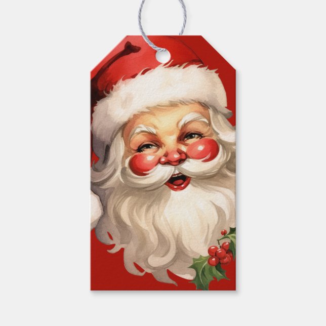 Étiquettes-cadeau Noël rétro Holly Jolly Santa Claus (Devant)