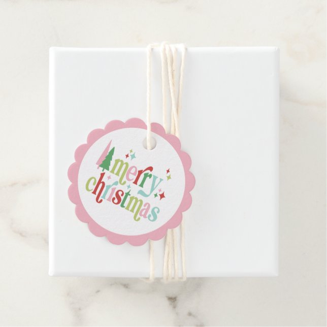 Étiquettes Cadeau Noël Retro Pastel | Joyeux Noël (En situation)