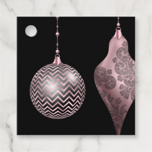 Étiquettes Cadeau Noël rose et noir Chevron et Damas