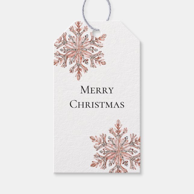 Étiquettes-cadeau Noël rose Gold Snowflake (Devant)