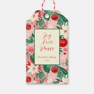 Étiquettes-cadeau Noël rose rouge floral