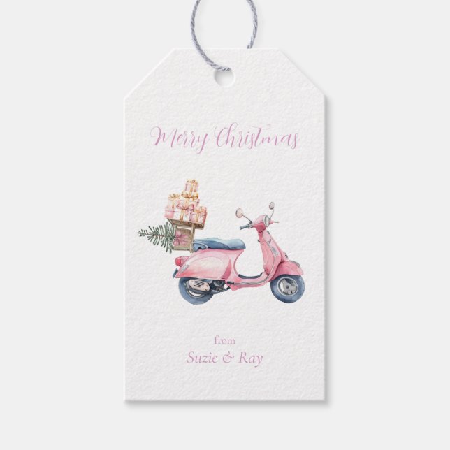 Étiquettes-cadeau Noël rose Vespa Shopping (Devant)