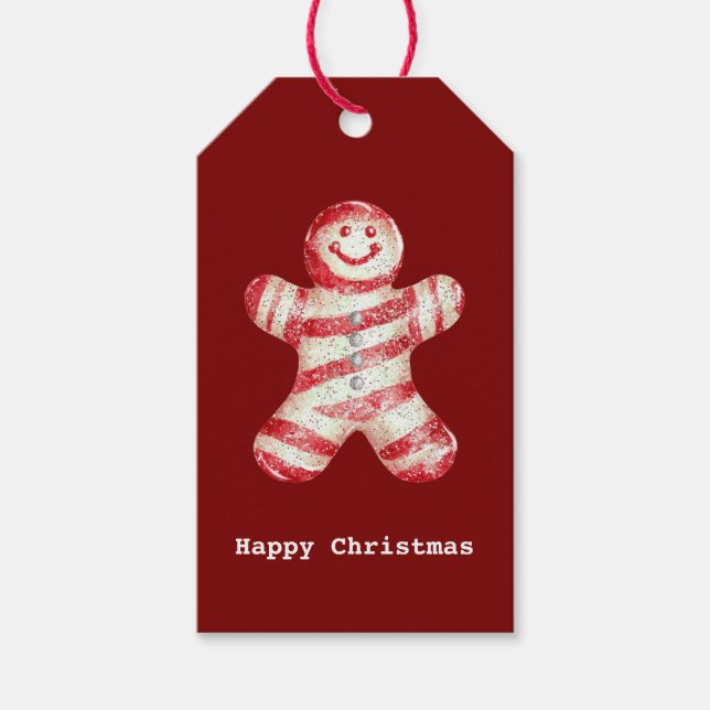 Étiquettes-cadeau Noël Rouge Blanc Peppermenthe Gingerbread Cookie (Devant)