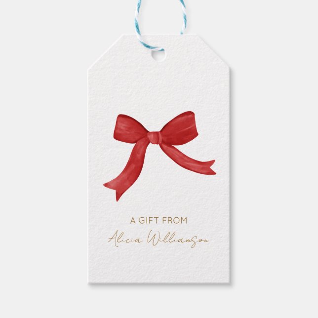 Étiquettes-cadeau Noël Rouge Coquette Bow cadeau personnalisé de (Devant)
