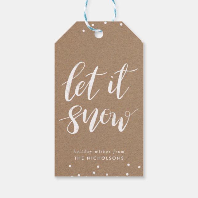 Étiquettes-cadeau Noël Rustique papier Kraft | Laisser neiger (Dos)