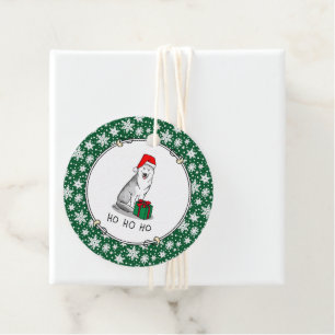 Étiquettes Cadeau Noël Santa Hat Sibérien Husky (argent) mignonne