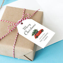 Étiquettes-cadeau Noël simple de camion rouge moderne