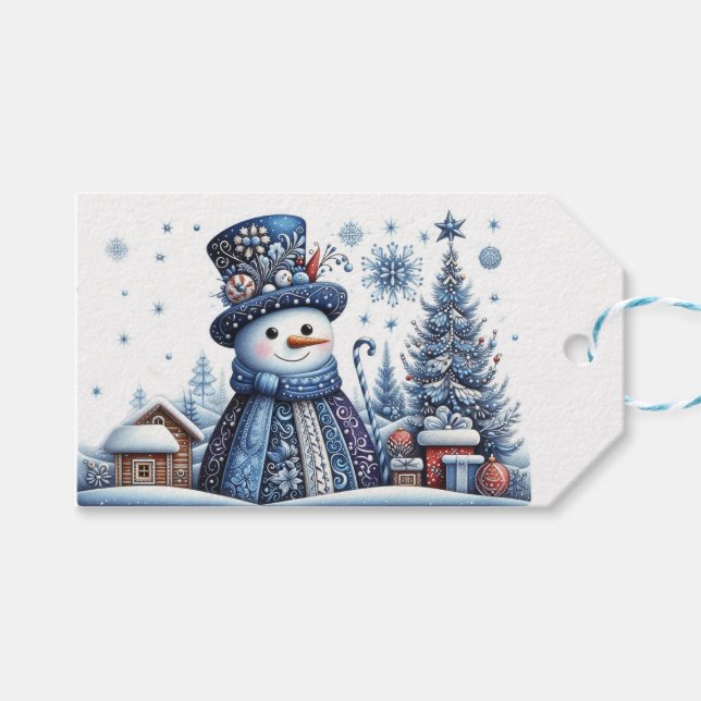Étiquettes-cadeau Noël Snowmen (Devant (Horizontal))