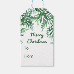 Étiquettes-cadeau Noël tropical de feuille d'aquarelle verte