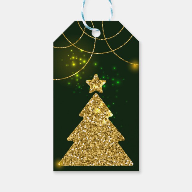 Étiquettes-cadeau Noël Vert Parties scintillant de vacances Étincell (Devant)