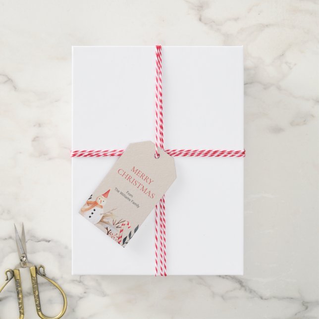 Étiquettes-cadeau Noël vintage Holiday Snowman (Avec de la ficelle)
