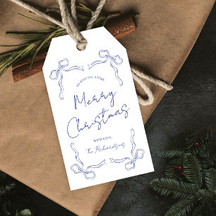 Étiquettes-cadeau Noël Whimsical bleu et blanc unique