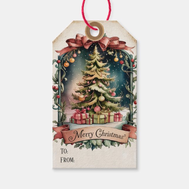 Étiquettes-cadeau Noël Whimsical Vintage (Devant)