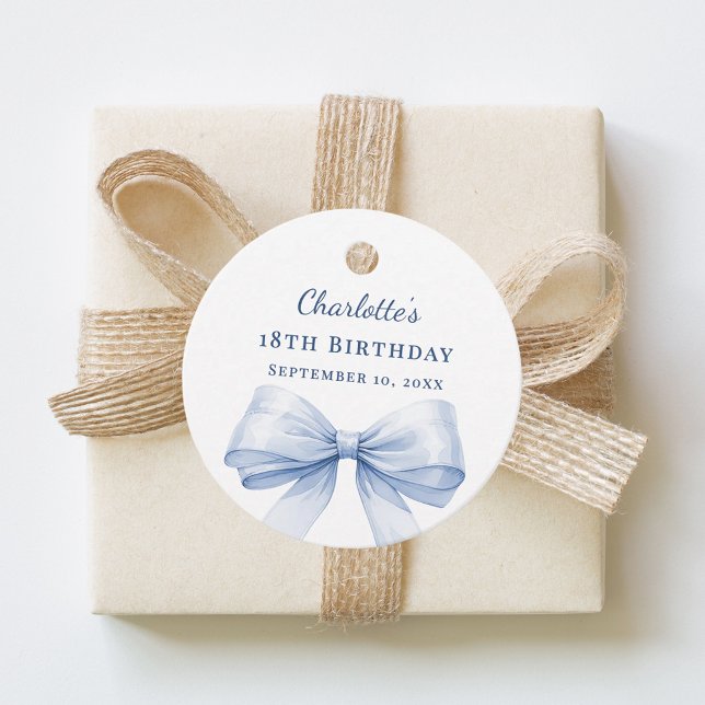 Étiquettes Cadeau Nœud bleu clair DIY écrit à la main anniversaire (Créateur téléchargé)