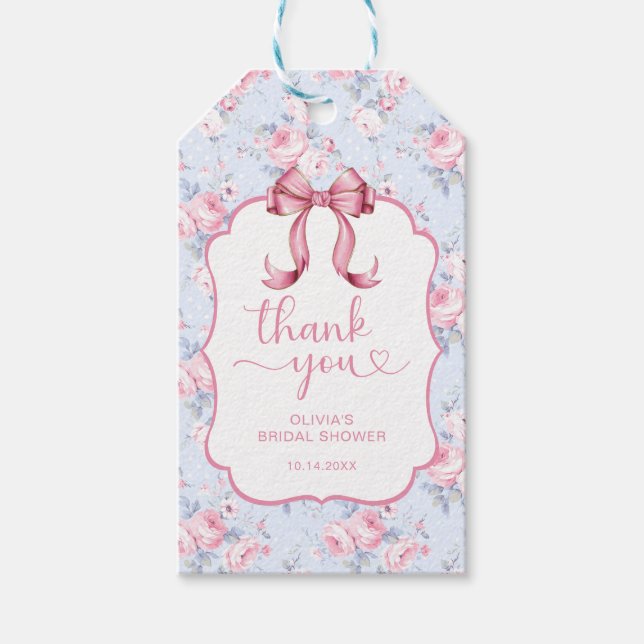 Étiquettes-cadeau Nœud Rose Coquette Remerciement de Mariage (Devant)