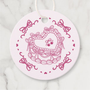 Étiquettes Cadeau Nœud Rose Rétro Cœur Coquette Gâteau Enterrement d