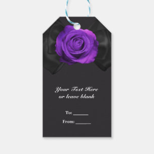 Étiquettes-cadeau Nœud ruban noir & Rose violette FAVEUR TOUTE COULE