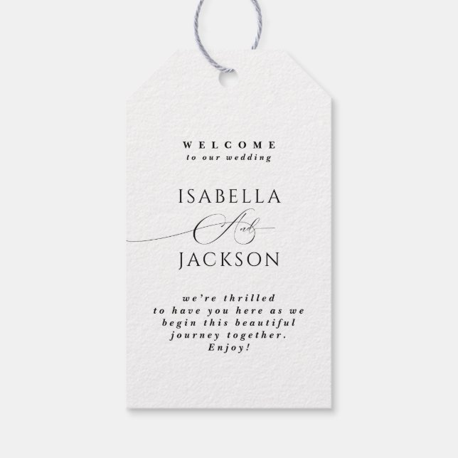 Étiquettes-cadeau Noir & Blanc Simple Élégant Chic Mariage de bienve (Dos)