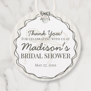 Étiquettes Cadeau Noir Coquette Nœud Chasse Bridal Shower rayé beige