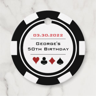 Étiquettes Cadeau Noir et blanc Casino Poker Chip Anniversaire