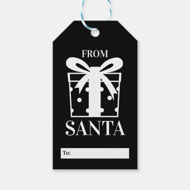 Étiquettes-cadeau Noir et blanc de Père Noël (Devant)