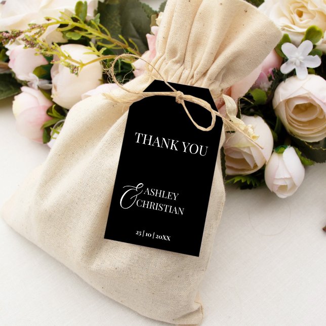 Étiquettes-cadeau Noir et blanc élégant mariage simple faveur (Black and white elegant simple wedding thank you favor gift tags black favor tags printed favor tags)