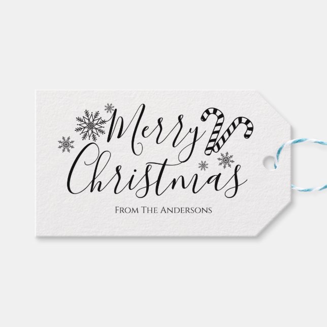 Étiquettes-cadeau Noir et blanc Joyeux Noël (Devant (Horizontal))