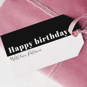 Étiquettes-cadeau Noir Et Blanc Minimaliste Joyeux Anniversaire Pers