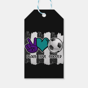Étiquettes-cadeau Noir et blanc Striped Peace Love Soccer