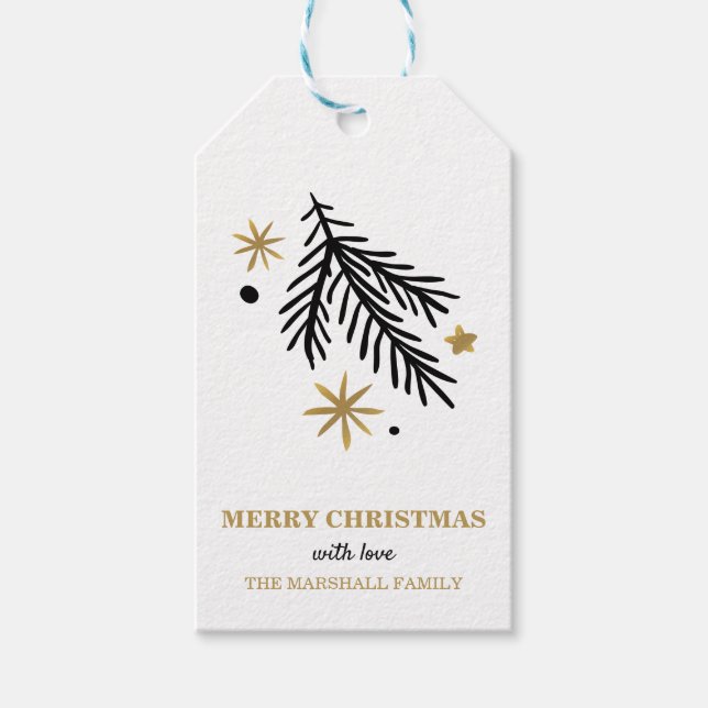 Étiquettes-cadeau Noir et or pin et étoile doodmas (Devant)