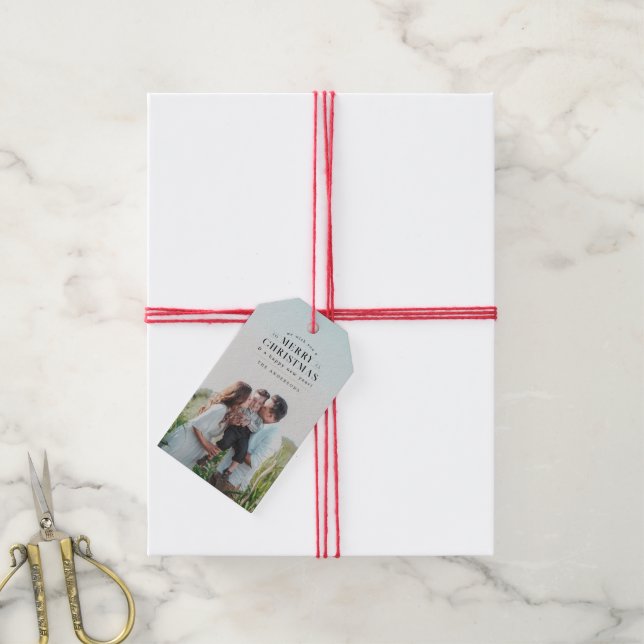 Étiquettes-cadeau Noir Fête Plantée Photo Noël (Avec de la ficelle)