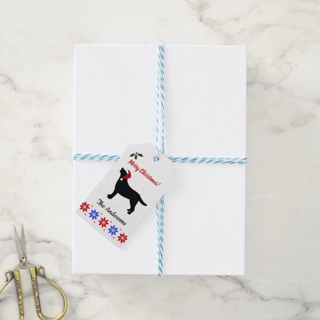 Étiquettes-cadeau Noir Labrador Silhouette Père Noël Noël (Avec de laficelle)