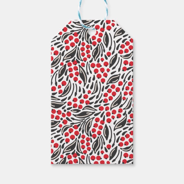 Étiquettes-cadeau Noir moderne Rouge blanc Noël Berry hiver (Devant)