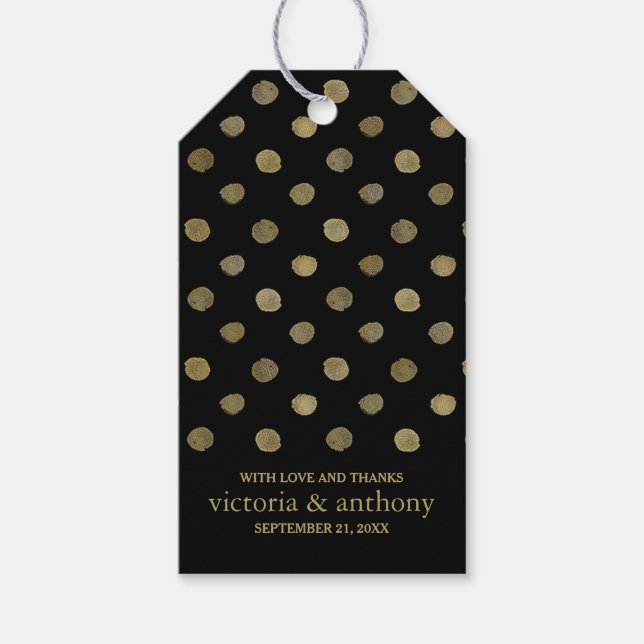 Étiquettes-cadeau Noir & Or moderne Pois mariage Faveur (Devant)