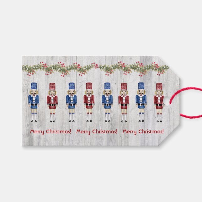 Étiquettes-cadeau Noirs rouges et bleus sur la grange rustique (Devant (Horizontal))