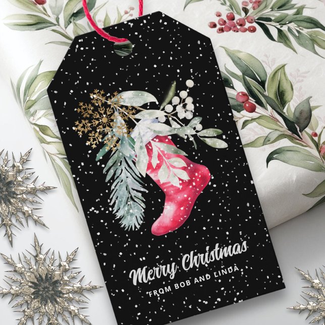 Étiquettes-cadeau Nom Aquarelle Élégante Stocker Script Vacances (Créateur téléchargé)