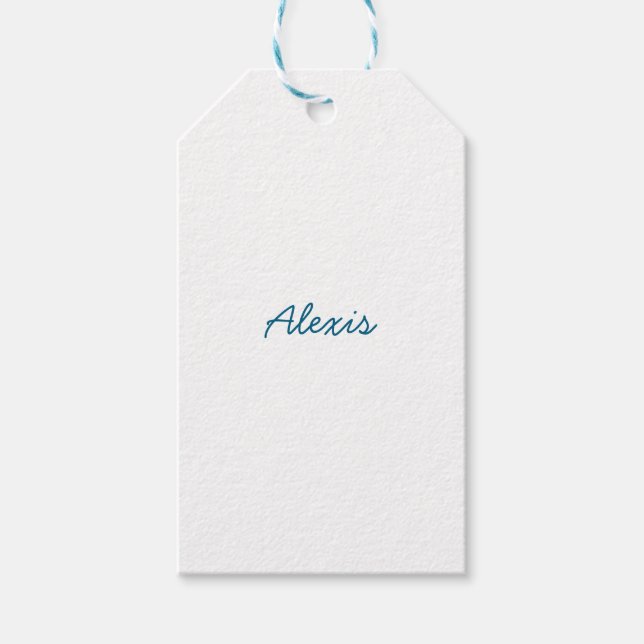 Étiquettes-cadeau Nom Calligraphie Script Plain Simple Blanc Bleu (Devant)