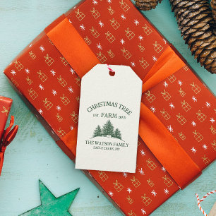 Étiquettes-cadeau Nom de famille personnalisé Christmas Tree Farm Re