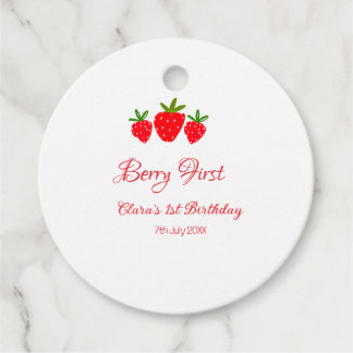 Étiquettes Cadeau nom de fraise rouge 1er anniversaire stylis