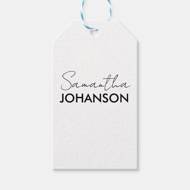 Étiquettes-cadeau Nom du script monogramme | Minimaliste moderne Fem (Devant)
