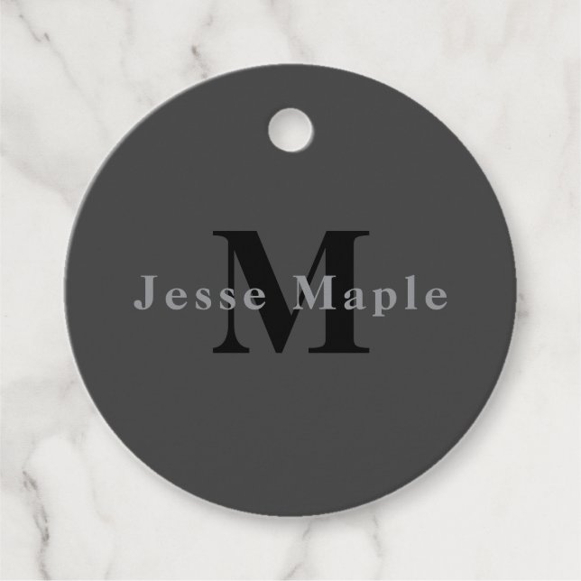 Étiquettes Cadeau Nom et monogramme | Dark Gray (Devant)