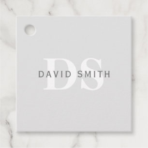 Étiquettes Cadeau Nom et monogramme modernes Blanc gris clair et f