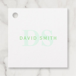 Étiquettes Cadeau Nom et monogramme modernes   Vert et blanc