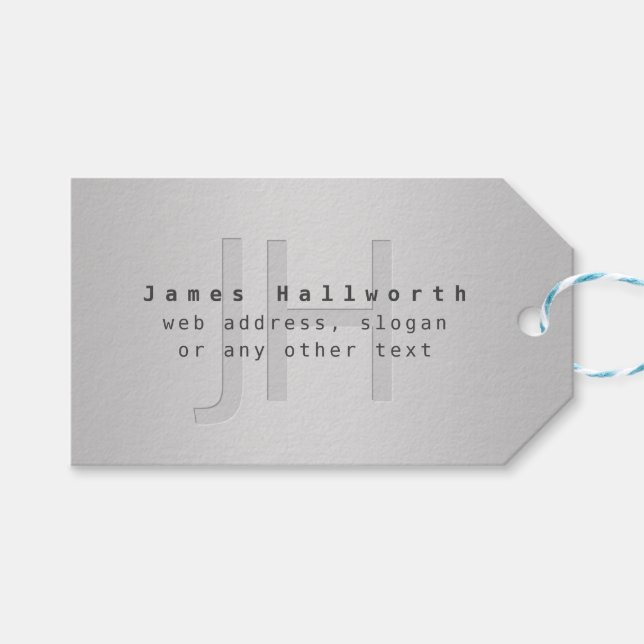 Étiquettes-cadeau Nom et Slogan modifiable moderne | Gradient gris (Devant (Horizontal))