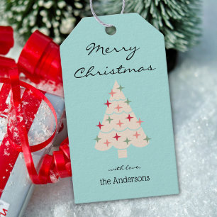 Étiquettes-cadeau Nom, Joyeux Noël Arbre rétro du milieu du siècle