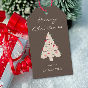 Étiquettes-cadeau Nom, Joyeux Noël Mid Century Arbre Moderne